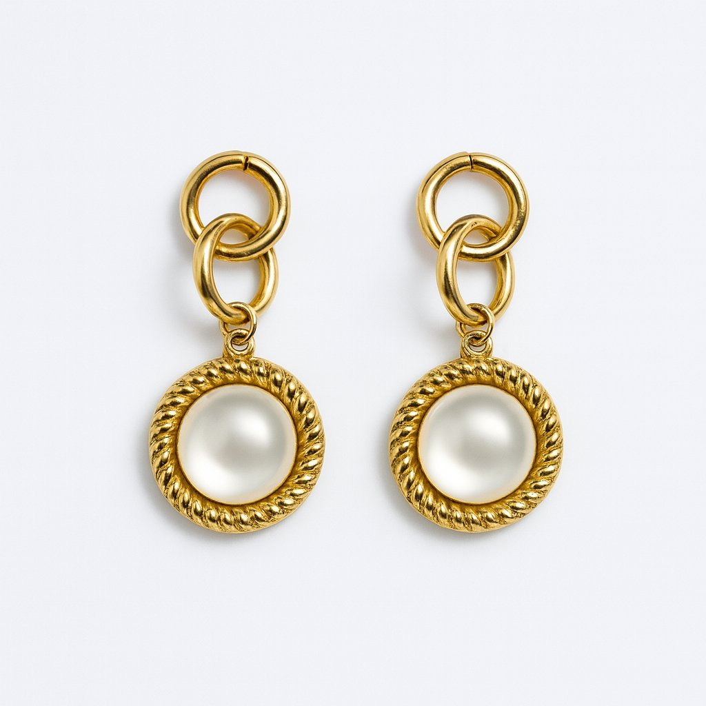 Kolczyki Marielle - Eleganckie Perły w Złotej Oprawie Vintage – Stal Chirurgiczna 316L