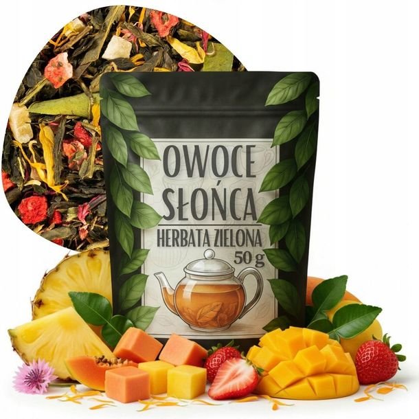 Herbata zielona OWOCE SŁOŃCA 50 g liściasta MANGO PAPAJA ANANAS TRUSKAWKA