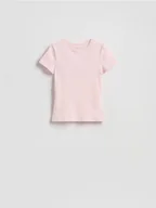 Koszulki i topy damskie - Reserved - Bawełniany t-shirt slim fit - pastelowy róż - miniaturka - grafika 1