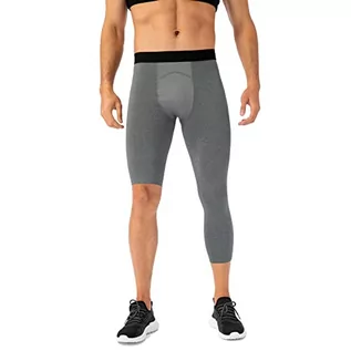 Legginsy - EULLA męskie sportowe legginsy elastyczne spodnie pojedyncze nogi mężczyźni do koszykówki bieganie sportowe, Szary Kwiat, XL - grafika 1