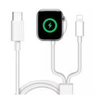 Ładowarki do telefonów - Kabel ładowarka indukcyjna magnetyczna 2w1 do Apple Watch, iPhone przewód 1M Lightning USB-C Alogy Biały - miniaturka - grafika 1
