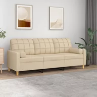 Sofy i kanapy - vidaXL 3-osobowa sofa z poduszkami, kremowa, 180 cm, tkanina - miniaturka - grafika 1
