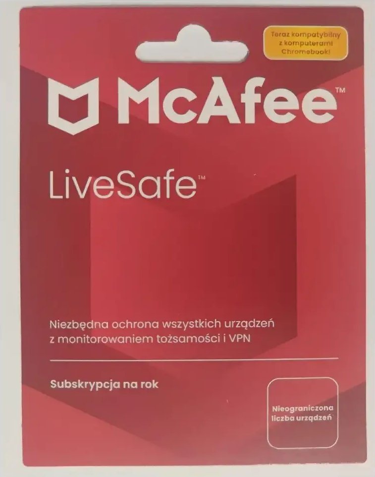 McAfee McAfee LiveSafe bez limitu stanowisk na 1 rok Bezpieczne zakupy! Szybka wysyłka! oryginalne, zaplombowane pudełko!