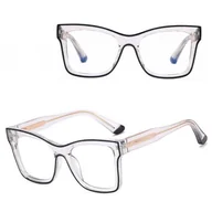 Okulary korekcyjne, oprawki, szkła - Damskie kwadratowe okulary zerówki do komputera BLUE LIGHT z flexami 25157 Transparentny/Czarny - miniaturka - grafika 1