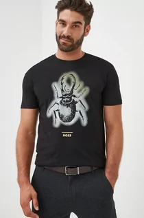 Koszulki męskie - BOSS t-shirt bawełniany BOSS CASUAL 50481918 kolor czarny z nadrukiem - Boss - grafika 1