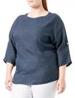 Koszulki i topy damskie - Bonateks, Okrągły kołnierz z długimi rękawami, górna część z lekkim otworem bocznym, 100% len, rozmiar DE: 40, rozmiar US: XL, topy, granatowe - wyprodukowano we Włoszech, niebieski, 40 - miniaturka - grafika 1