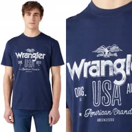 Koszulki męskie - Wrangler AMERICANA TEE Navy GRANATOWY T-SHIRT BAWEŁNIANA KOSZULKA REGULAR S - miniaturka - grafika 1