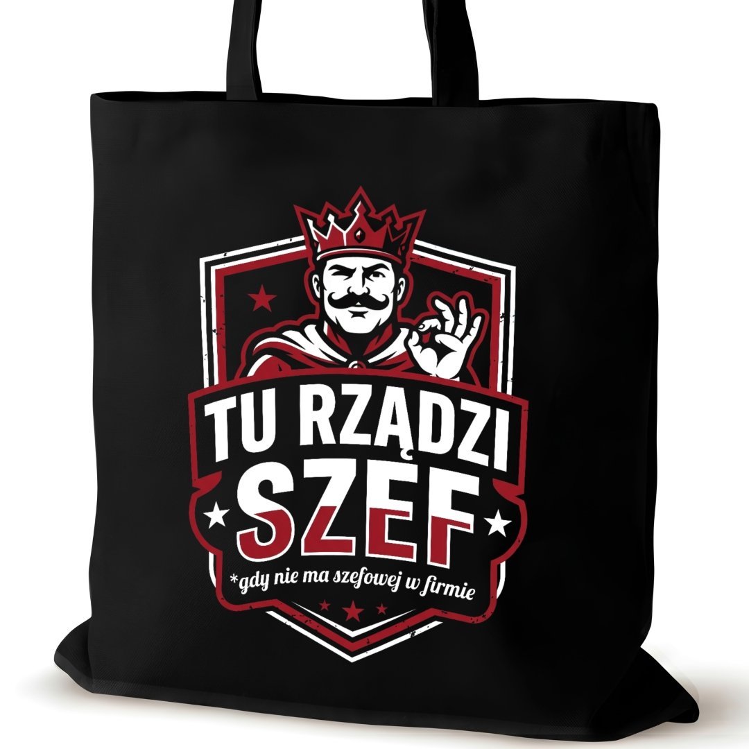 Czarna torba bawełniana dla SZEFA na ramię duża prezent gdy nie ma