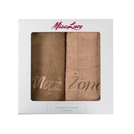 Ręczniki - Ręczniki Miss Lucy zestaw 2 sztuki Mąż Żona 70 x 140 cm brązowy + beżowy - miniaturka - grafika 1