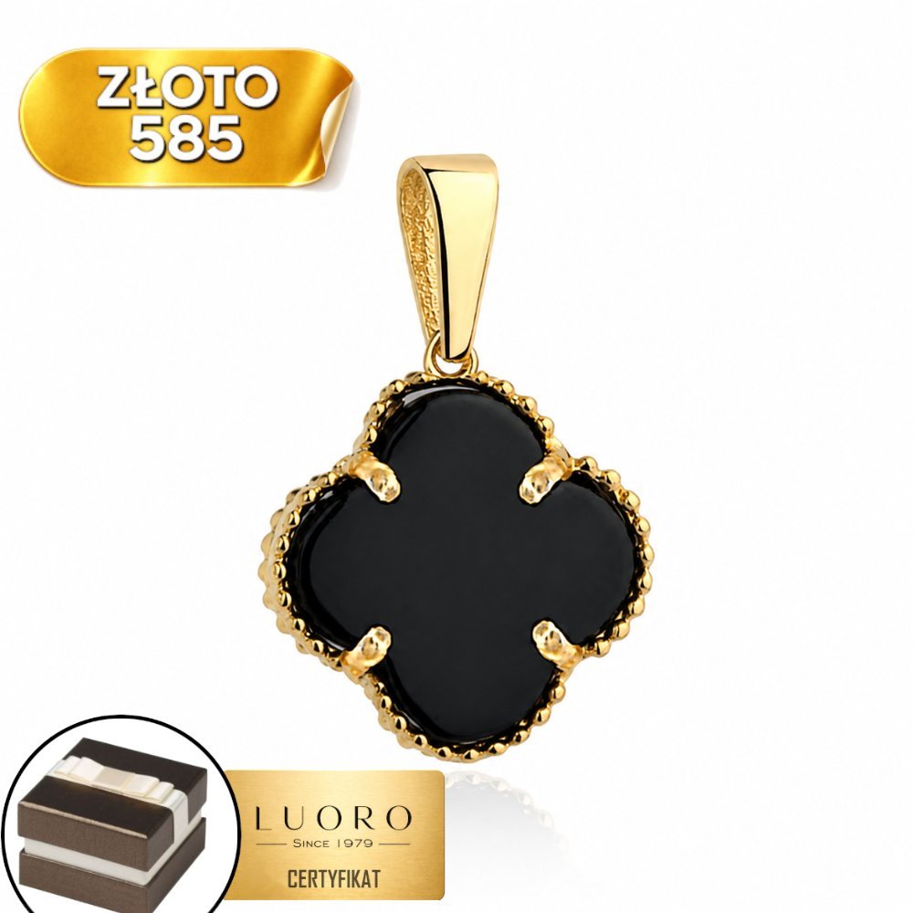 ZAWIESZKA ZŁOTA 585 14K KONICZYNKA CZARNY ONYKS 19,5 MM ELEGANCKA