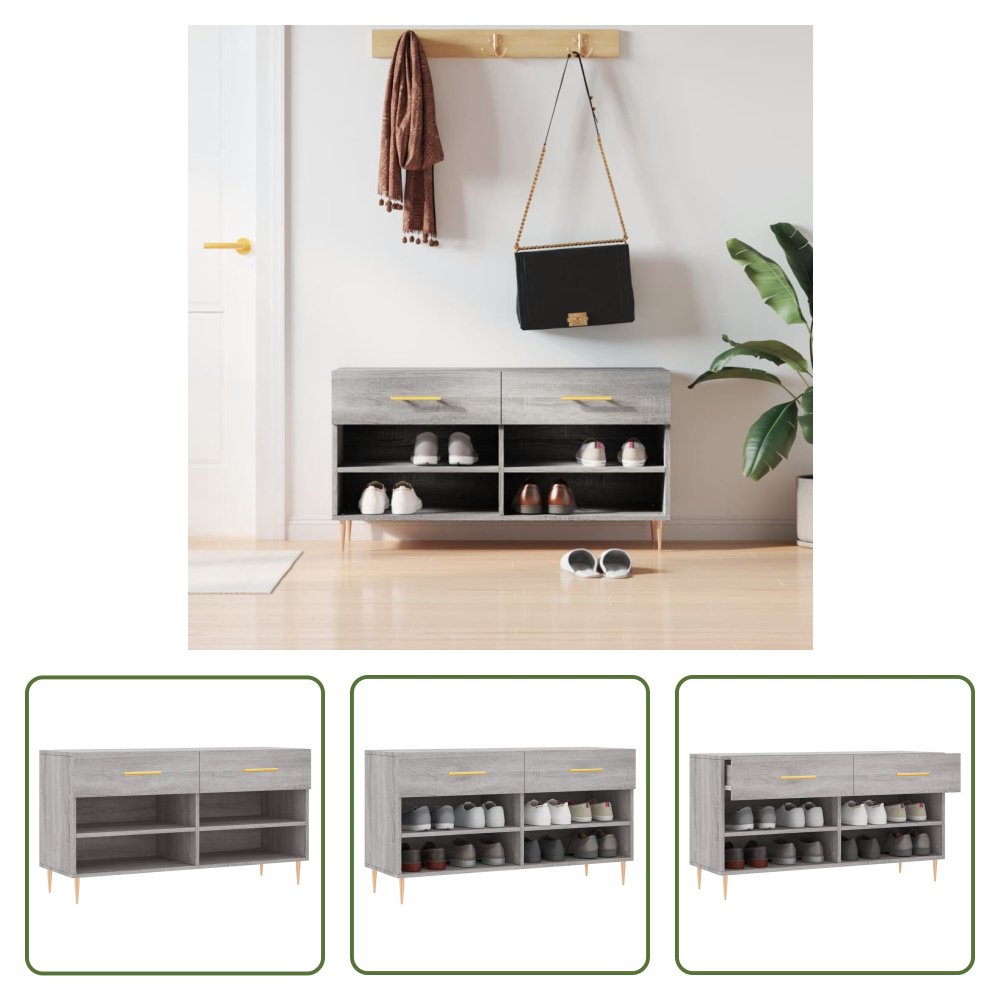 The Living Store Ławka na buty szara Sonoma 102x35x55 cm Materiał drewnopochodny