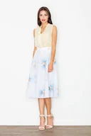 Spódnice - Spódnica Midi Rozkloszowana w Kolorowe Kwiaty w Odcieniach Błękitu - Figl - miniaturka - grafika 1