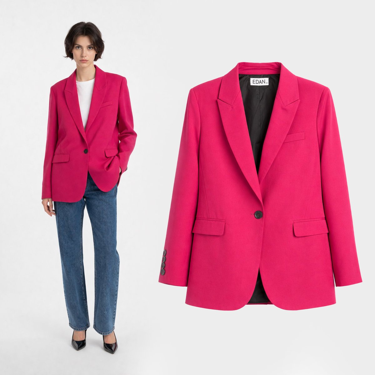 Marynarka Damska Żakiet Klasyczny Elegancki Jednorzędowy Różowy EDAN M