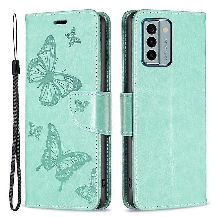 Kompatybilny z Nokia G22 Butterfly Nadrukowany portfel Stojak Skórzany futerał na telefon Pokrowiec na telefon z paskiem Zielony