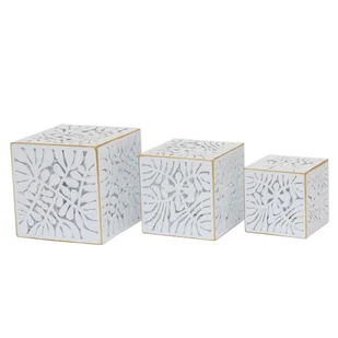 Zestaw doniczek DKD Home Decor pościel złoty metal 15 x 15 x 15 cm biały tropikalny liść rośliny - Pościel - miniaturka - grafika 1
