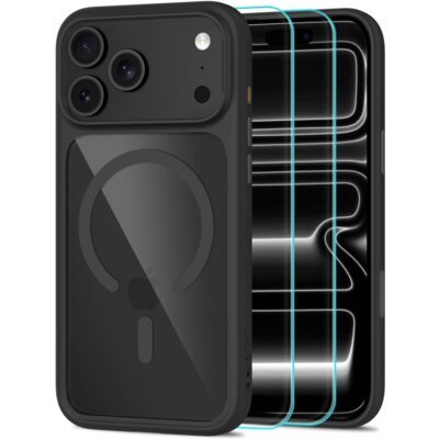 Etui TECH-PROTECT MagOne CC MagSafe do Apple iPhone 17 Pro Max/18 Pro Max Przezroczysto-czarny + szkło hartowane Glass+ (2 szt.)