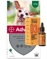 Artykuły przeciw pasożytom - Bayer Advantix dla psów do 4kg 4 pipety x 0,4ml) + olej konopny witamina D3 Forte 30ml dla ludzi) 56102-uniw - miniaturka - grafika 1