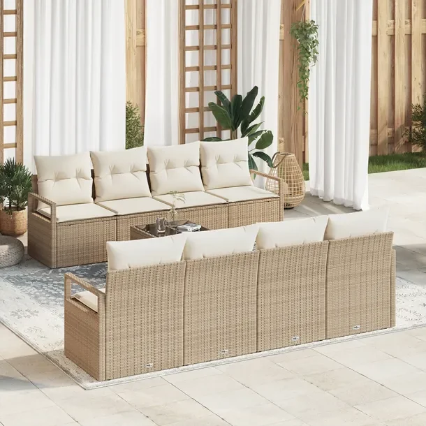 Zestaw Sof Ogrodowych dla 4 Osób, Beżowy Rattan i Kremowe Poduszki, 70cm