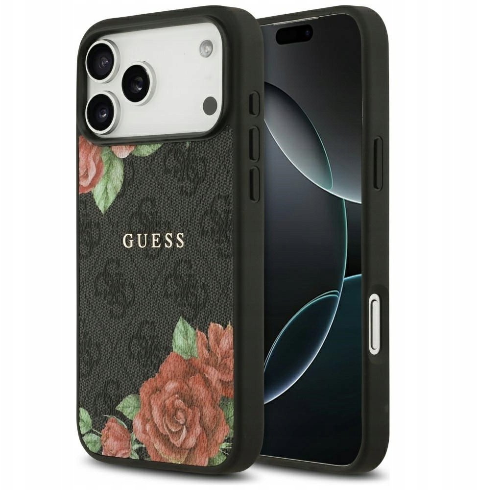 Etui Guess 4G Flowers Print MagSafe do iPhone 17 Pro czarny