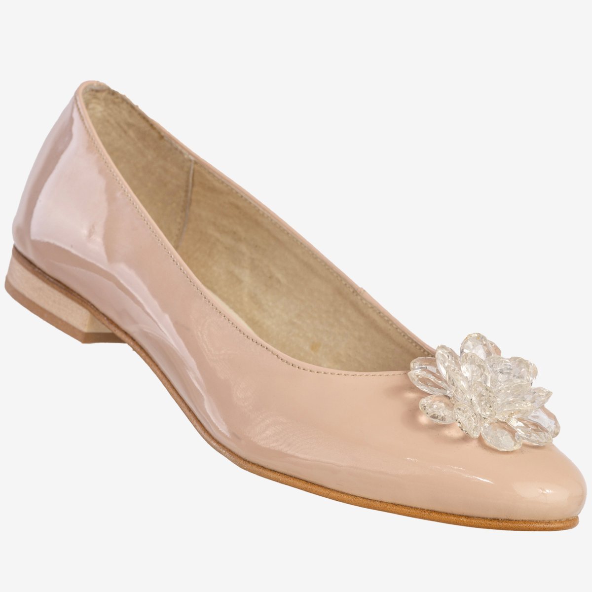 Baleriny Damskie Skórzane Z Kwiatem Eleganckie Buty Pudrowy Róż Burzyński 138LAN Różowy 38