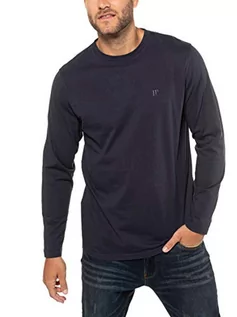 Bluzy męskie - JP 1880 Męska bluza z długim rękawem, wyszywane logo, basic, okrągły dekolt, regularny krój, bawełna 702559, morski, 5XL - grafika 1