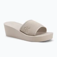Klapki i japonki damskie - Klapki damskie Calvin Klein YW0YW01725 Beach Wedge Slide Canvas eggshell - miniaturka - grafika 1