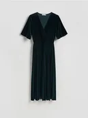 Sukienki - Reserved - Welurowa sukienka z plisowaniem - morski - miniaturka - grafika 1