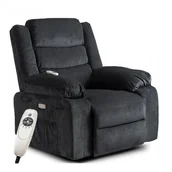 Fotele - Elektryczny Fotel Rozkładany Masujący z Podnóżkiem JASPER Czarny - miniaturka - grafika 1