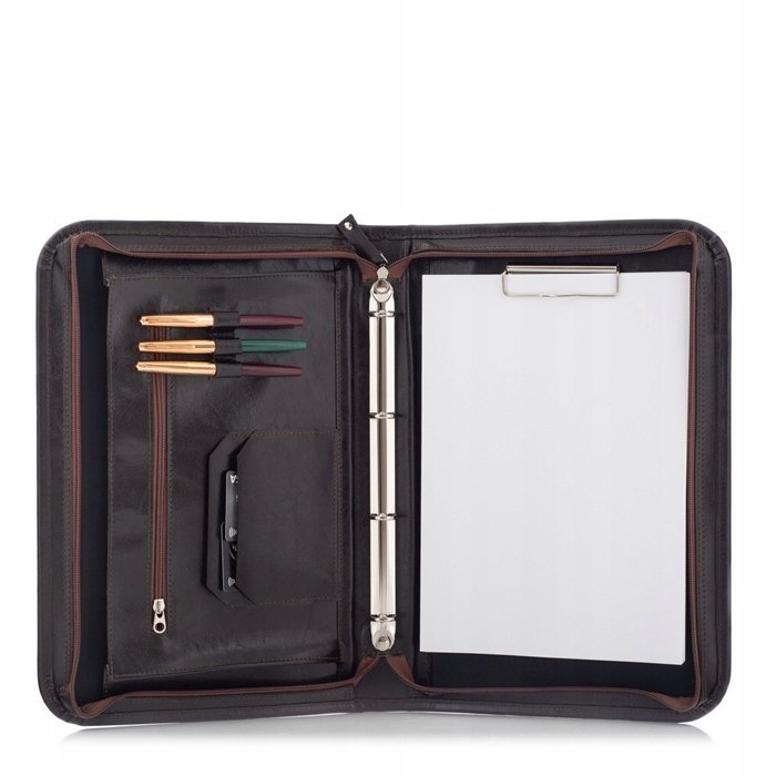 Polski Brązowy Organizer Biwuar Skórzany na Dokumenty z Rączką Belveder 01S