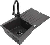 Zlewozmywaki z baterią - Mexen Cesar zlewozmywak granitowy 1-komorowy z ociekaczem i baterią kuchenną Elia, czarny nakrapiany - 6514-76-670101-70-B - miniaturka - grafika 1