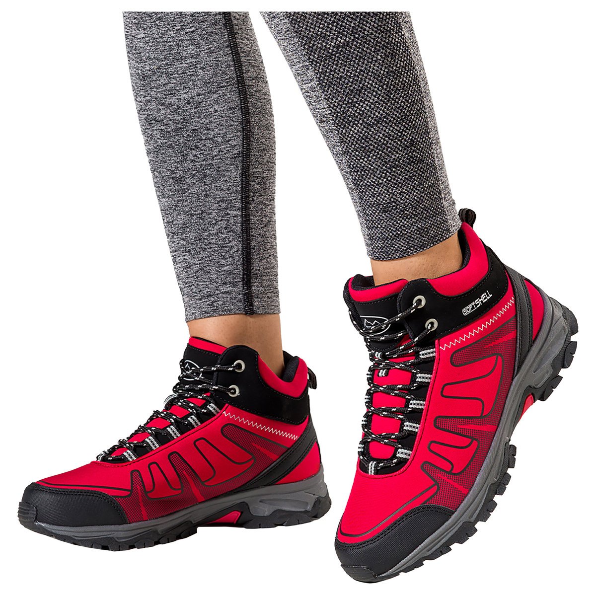 Czerwone buty trekkingowe damskie z czarnymi dodatkami sznurowane softshell Casu B2112-4-39