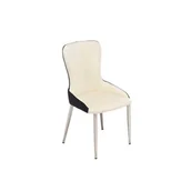 Krzesła - KRZESŁO tapicerowane biała skóra czarny tył srebrne nogi styl glamour - miniaturka - grafika 1