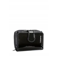 Portfele - Portfel Damski Skóra Naturalna Lakierowany LUIGISANTO Czarny Zgrabny - miniaturka - grafika 1