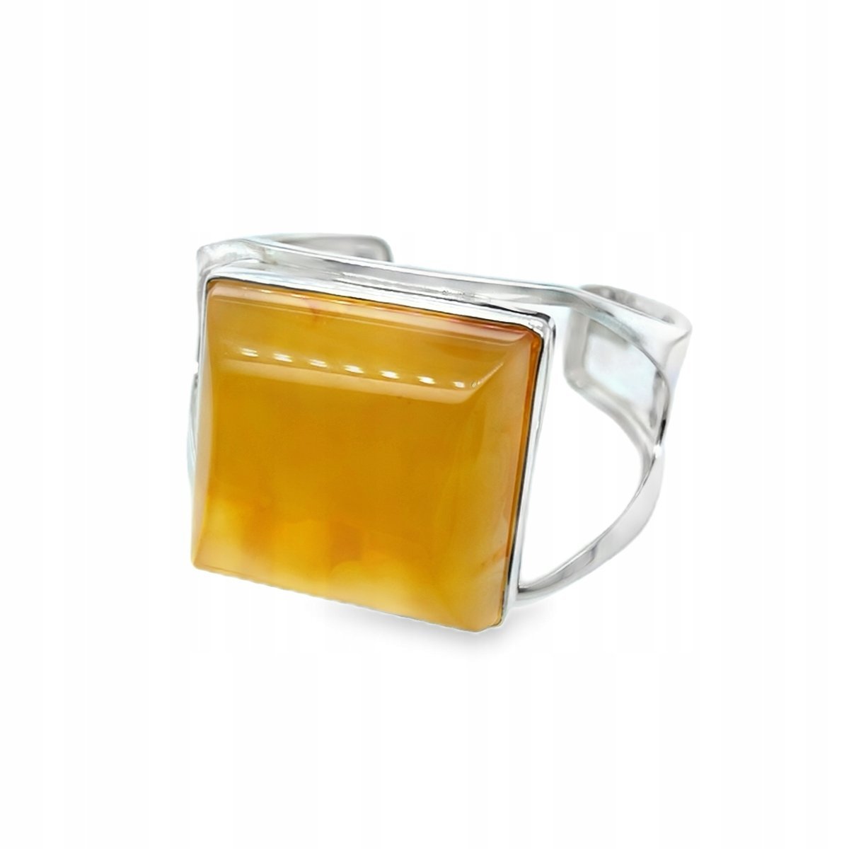 Bransoletka srebrna z bursztynem bałtyckim sztywna elegancka mleczna