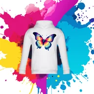 Bluzy dla dziewczynek - Bluza dziecięca typu kangurka z kapturem w kolorze białym z nadrukiem motylek 4 lata - miniaturka - grafika 1