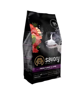 SAVORY KARMA SUCHA Z INDYKIEM I JAGNIĘCINA DLA PSÓW DOROSŁYCH ŚREDNICH RAS 12 KG - Sucha karma dla psów - miniaturka - grafika 1