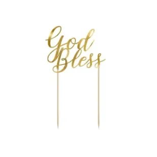 PartyDeco Dekoracja na tort &quot;God Bless&quot; złoty 27,5 cm KPT43-019M - Pamiątka Pierwszej Komunii Świętej - miniaturka - grafika 2