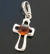 Biżuteria religijna - Srebrny krzyżyk z bursztynem - miniaturka - grafika 1