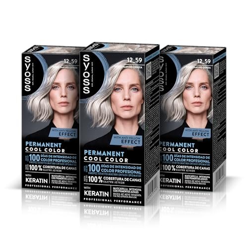 SYOSS Permanent Cool Color 12-59 Platinum Blond Popiół, tonująca farba do włosów i intensywna maska z keratyną, do profesjonalnego pokrycia siwych włosów, trwały kolor, opakowanie 3 szt