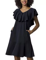Sukienki - APART Fashion Damska sukienka Apart stylowa, letnia sukienka, nocna niebieska, z turkusową taśmą rypsową, z falbankami, w kształcie litery A - miniaturka - grafika 1