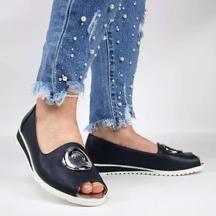 JEZZI ASA135-16 damskie baleriny granatowe na małym koturnie - Baleriny - miniaturka - grafika 1