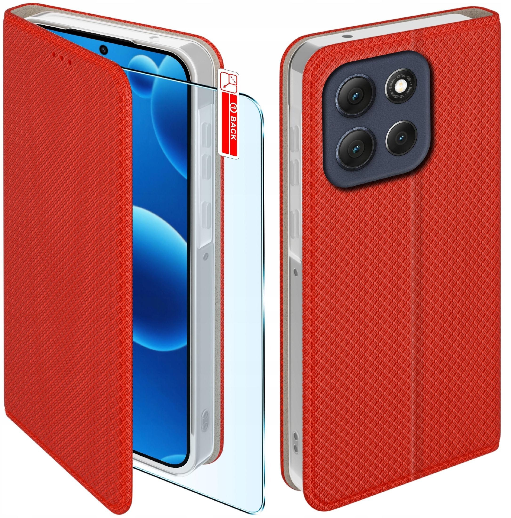 Etui z klapką do Motorola G56 5G Zamykane Czerwone Futerał + Szkło