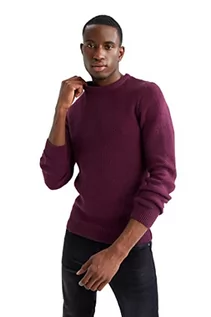 Koszulki męskie - DeFacto Męski sweter z dzianiny z długim rękawem, okrągły dekolt, slim fit dla mężczyzn, topy (fioletowy, XL), liliowy, XL - grafika 1