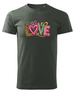 Koszulki i topy damskie - Koszulka na Walentynki Kolorowa Miłość Khaki XL - miniaturka - grafika 1