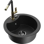 Zlewozmywaki z baterią - Mexen Diego zlewozmywak granitowy 1-komorowy z baterią kuchenną Flora, czarny/srebrny metalik - miniaturka - grafika 1