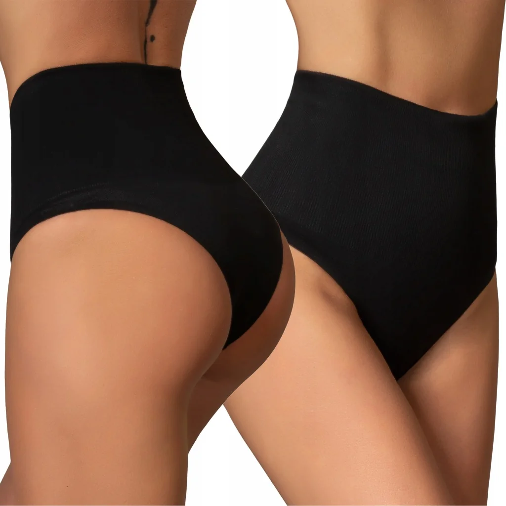 MOCNO wyszczuplające brzuch majtki damskie STRINGI modelujące M/L CZARNE