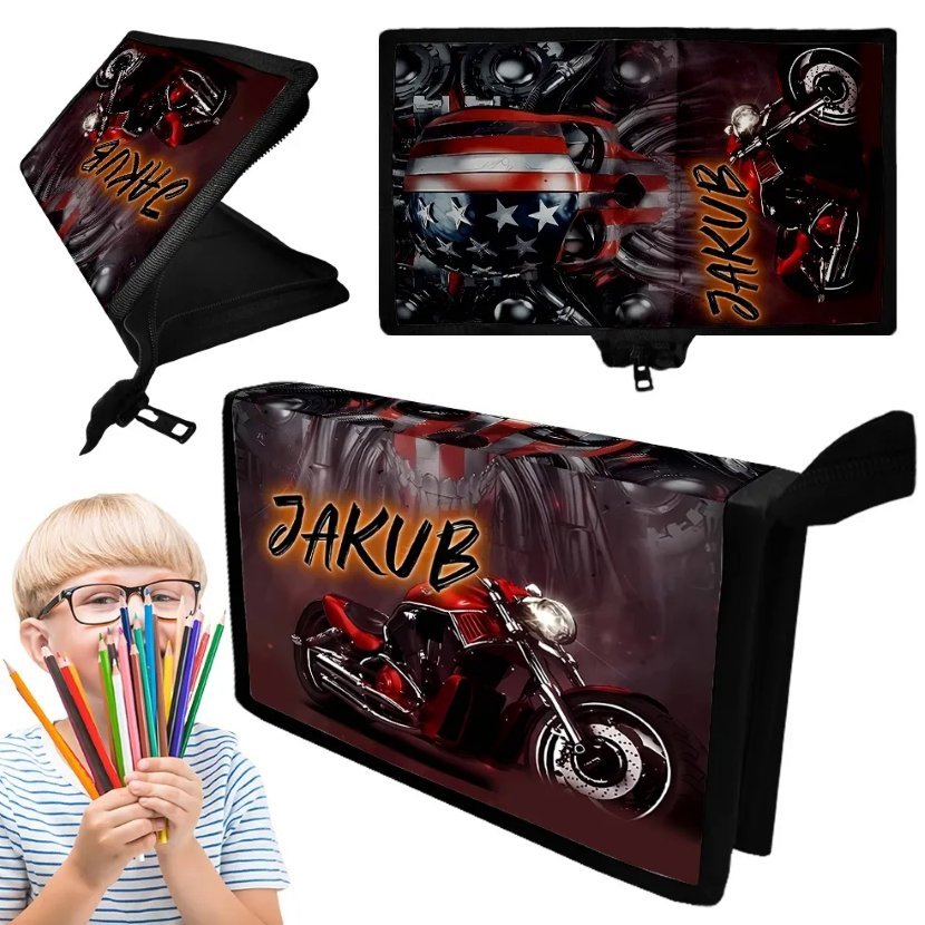 Piórnik MOTOCYKLE KROSS HARLEY - Personalizowany Nadruk - Imię, Szkoła