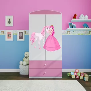 Szafy i szafki dla dzieci - Szafa dwudrzwiowa, do pokoju dziecka, babydreams, 90 cm, księżniczka i konik, różowa - grafika 1