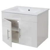 Szafki łazienkowe - Umywalka + szafka podumywalkowa HWC-D16, umywalka Umywalka z certyfikatem MVG, wysoki połysk 60 cm ~ biały - miniaturka - grafika 1