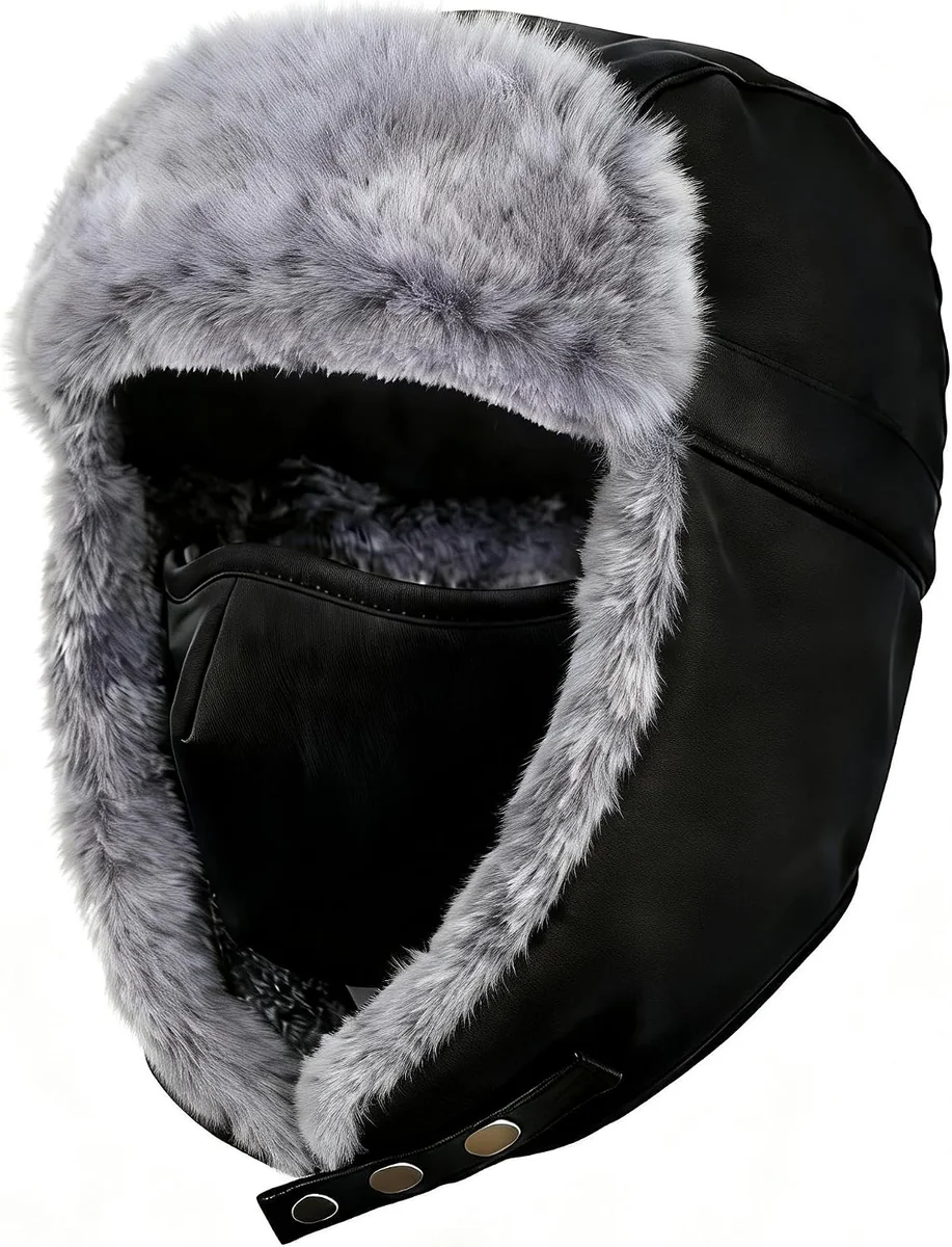 CZAPKA ZIMOWA USZANKA UNISEX CZARNA OCIEPLACZE USZU ZDEJMOWANA MASKA